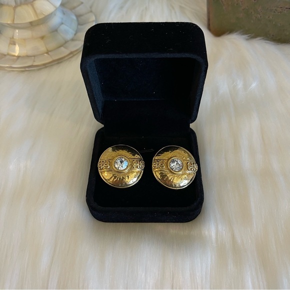 Chanel Vintage Earrings 1984 CC crystal-embellished Gold Plated Clip On - Picture 2 of 13